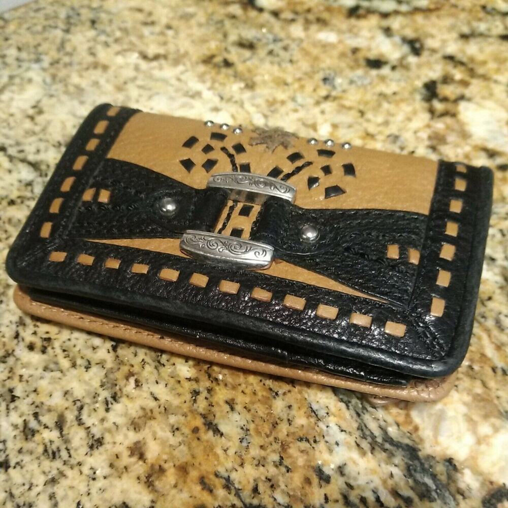 BRIGHTON Leather Montreal Flowers Western silver studded wallet
